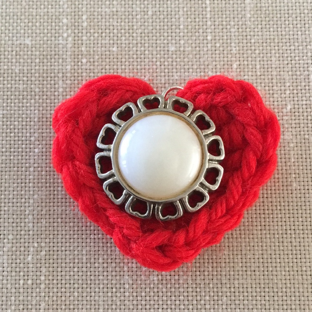 Hand Crafted Pendant Heart Red White